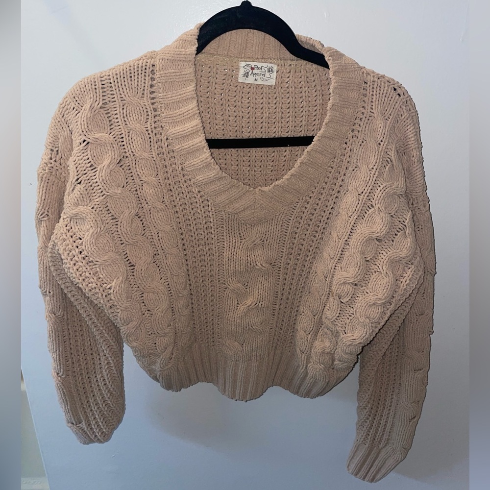 Tan cropped sweater from Poof Apparel